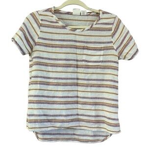 C&C California Cotton Linen Blend Stripe Crew Neck Short Sleeve Blouse Women’s S